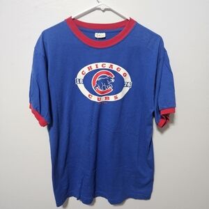 Majestic Chicago Cubs T Shirt Mens Small Blue Cotton Ringer Vintage 2006 B18